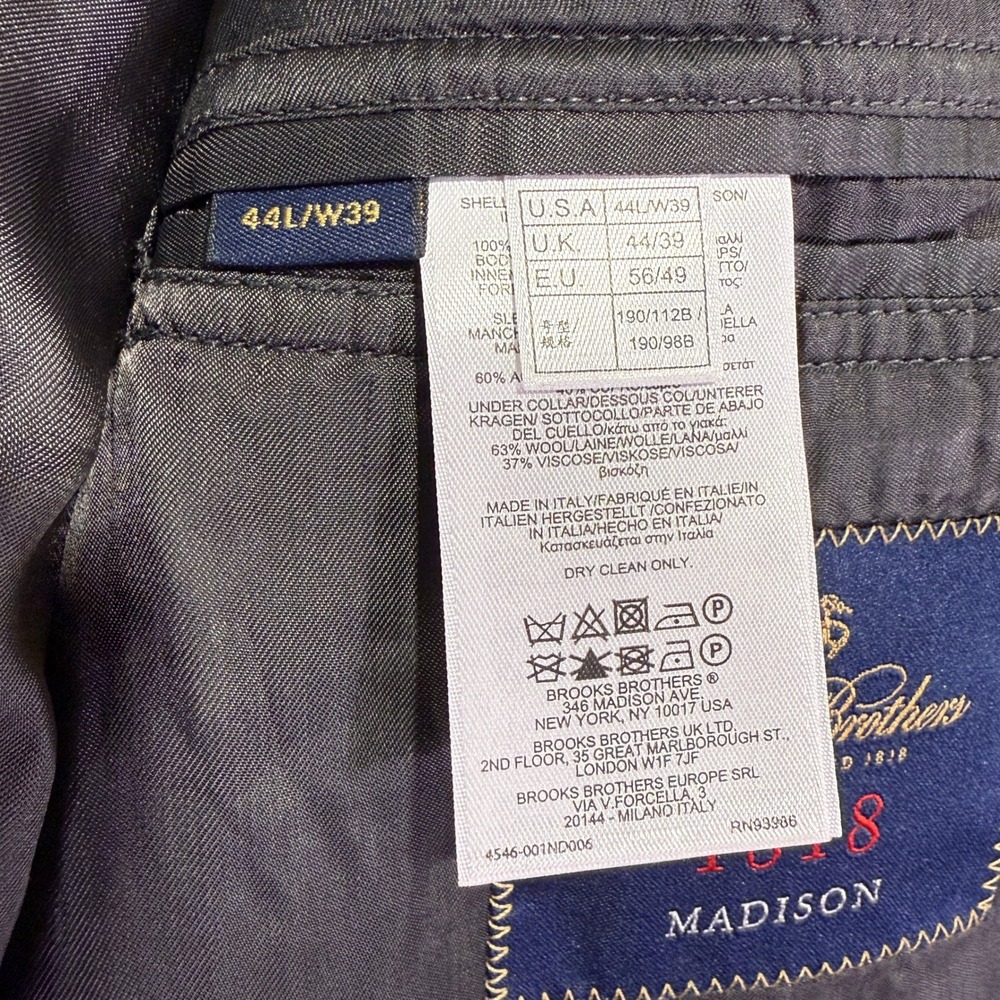 Brooks Brothers 1818 Madison Gray Wool Blazer Jacket Mens 44L Made in Italy - Picture 5 of 10
